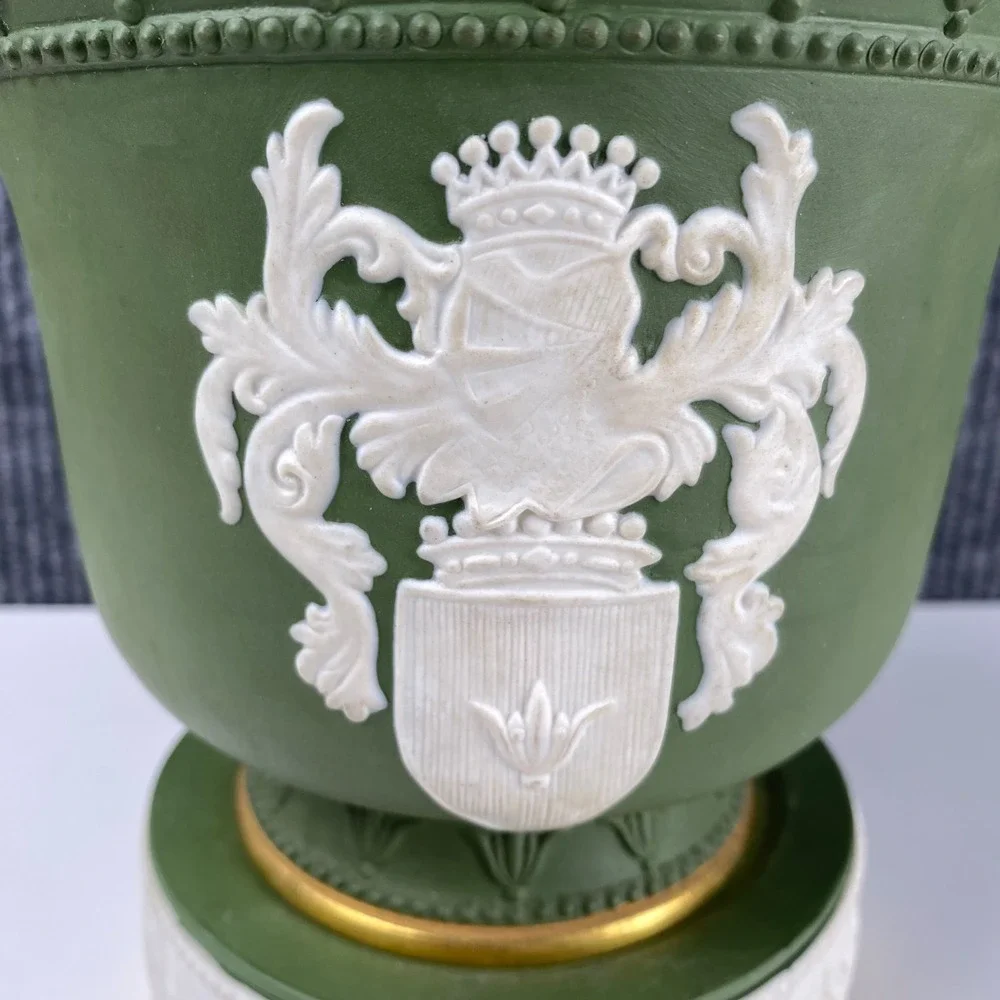 Vintage Porcellane d'Arte Italy Green Cachepot Urn Planter Pedestal Vase Base